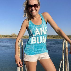 Lake Bum boating river water girl tee